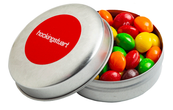 Candle Tin filled with Skittles 50g